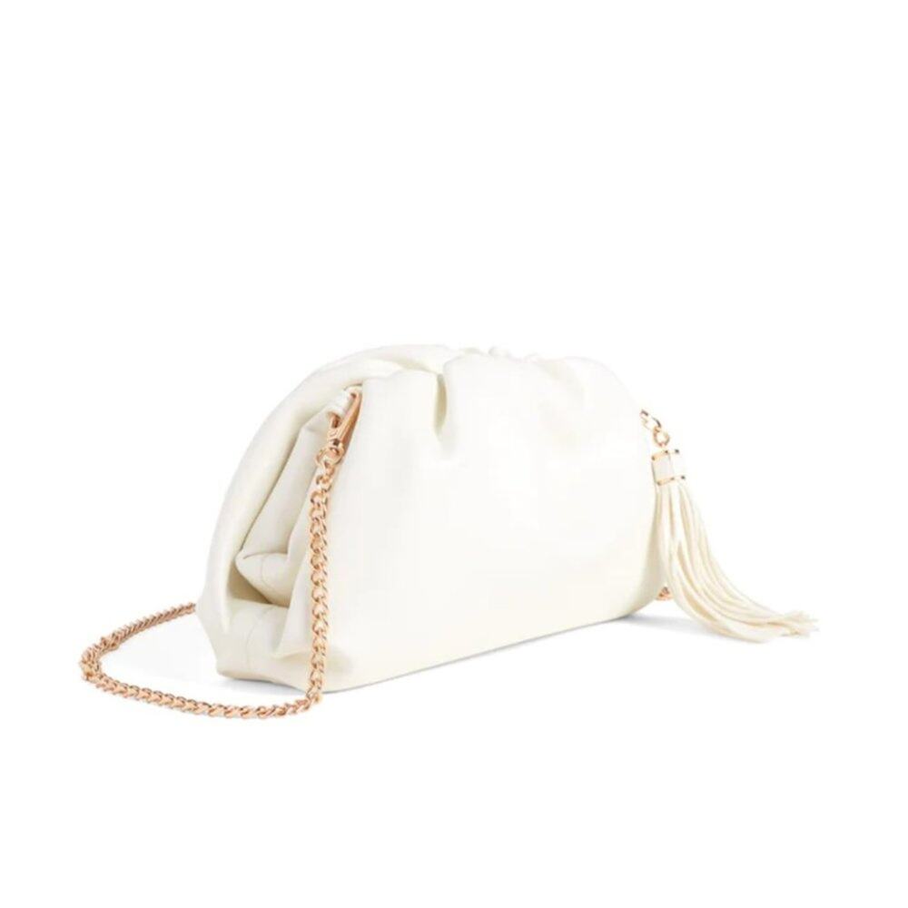 Understated Leather Ivory Dumpling Crescent Clutch NWT $100 MSRP
